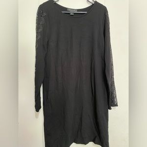 Tahari Black Shift Dress with Long Lace Detailed Sleeves